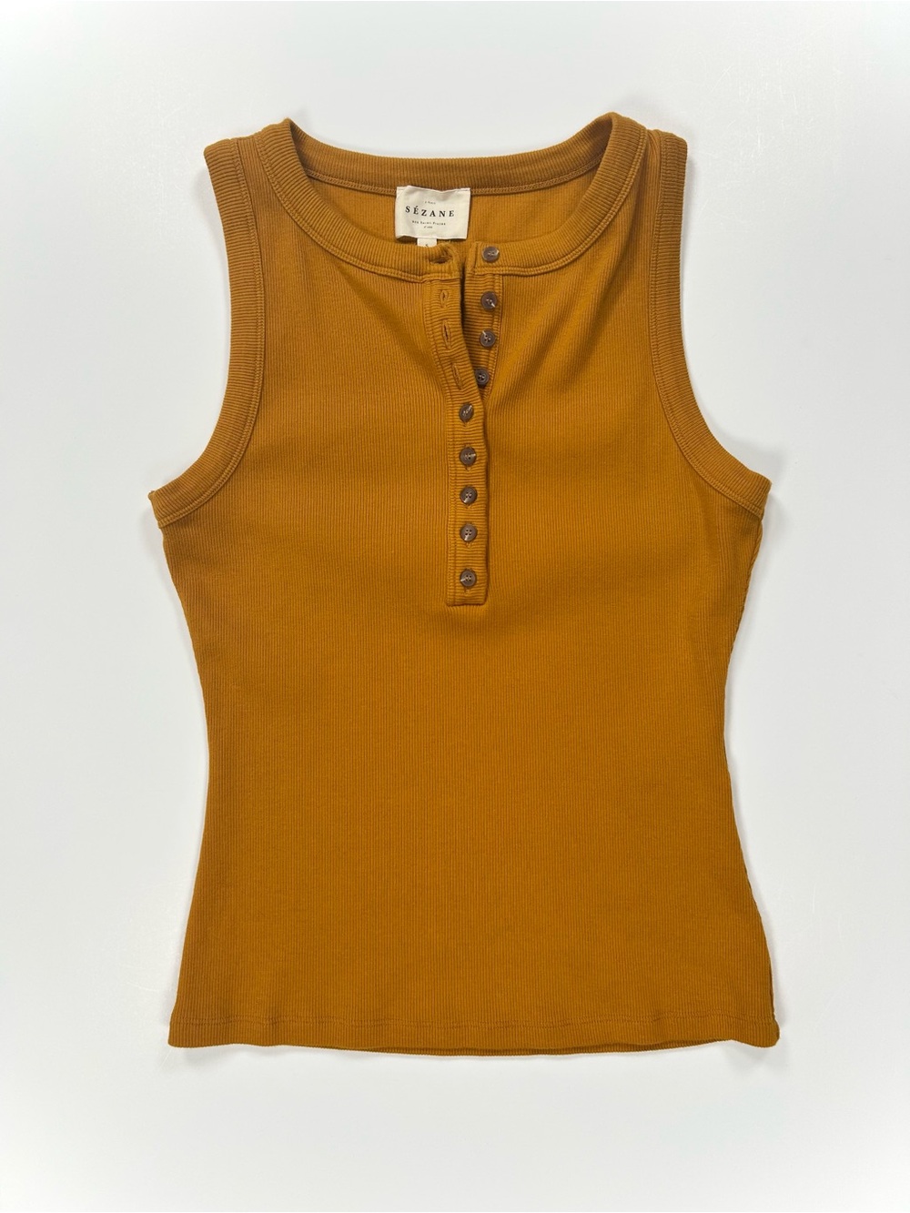 Sezane Felicien Tank Top Women’s Small Ribbed Button Front Henley